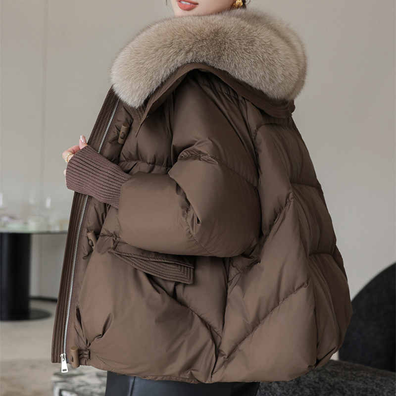Women's Quilted Padded Jacket with Plush Fur Collar