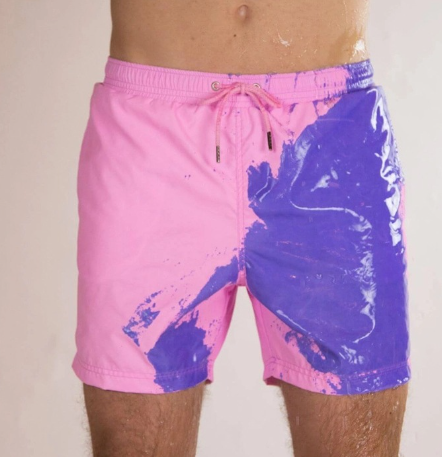 Men’s Water-Reactive Abstract Print Drawstring Swim Shorts