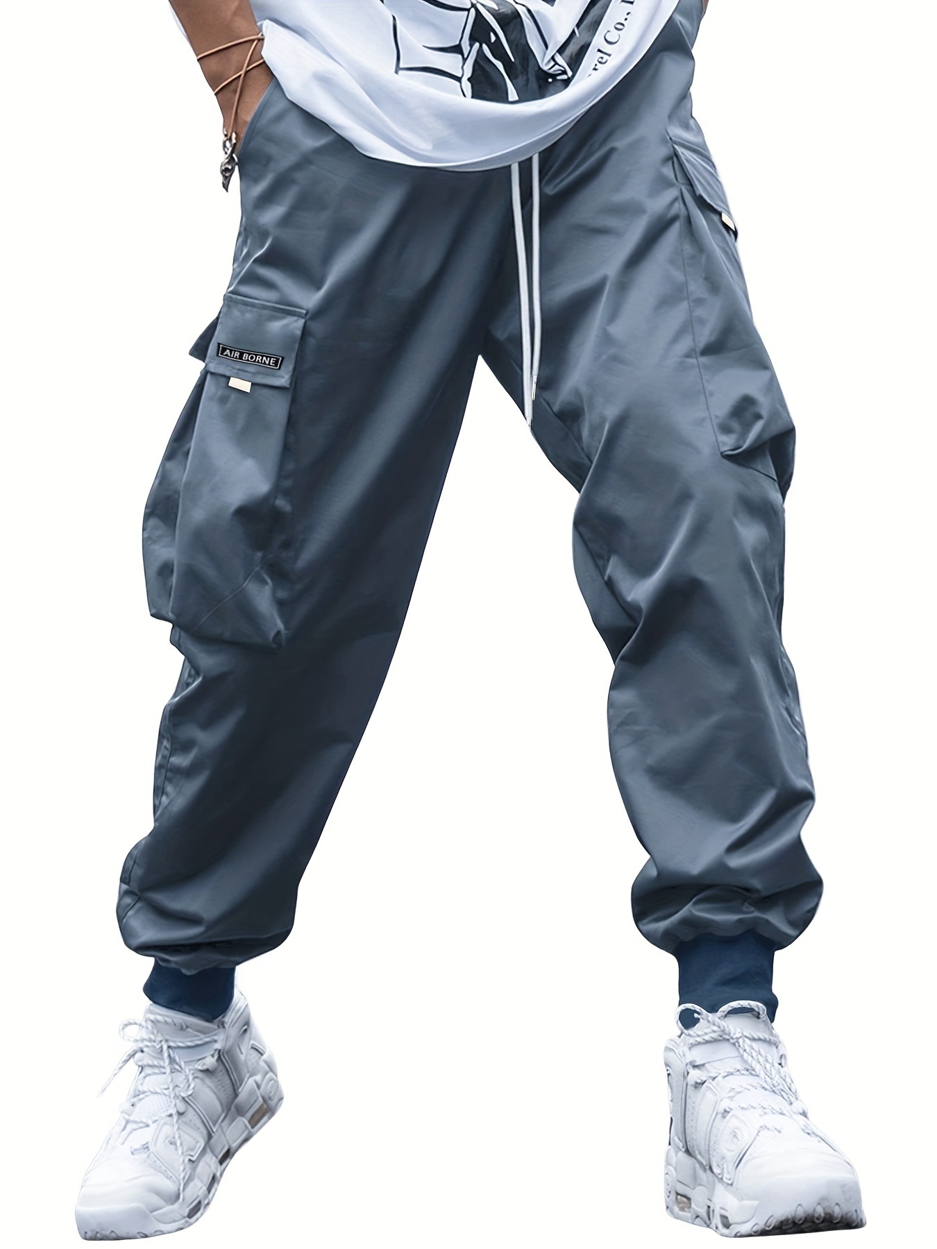 Men’s Loose Fit Cargo Trousers with Drawstring Waist and Cuffs