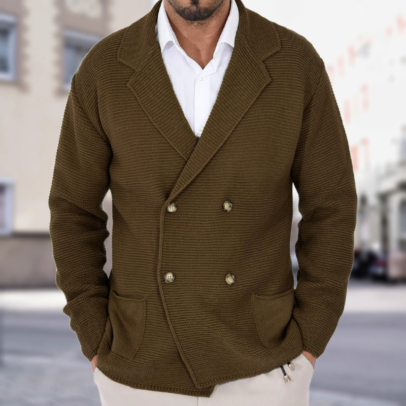 Cardigan Lapel Sweater Coat For Men Fall Winter Slim Double Breasted Sweaters Business Cas