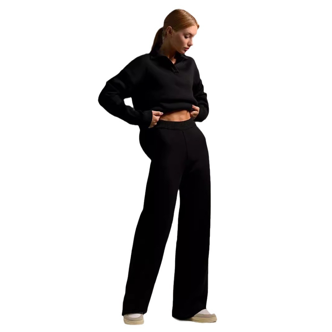 Women’s Collared Pullover and Wide-Leg Trousers Set