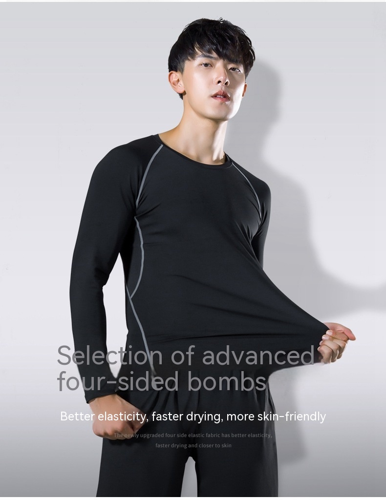 Unisex Black Long-Sleeve Sports Top and Shorts Set