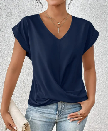 Women’s V-Neck Short-Sleeve Twist Hem T-Shirt