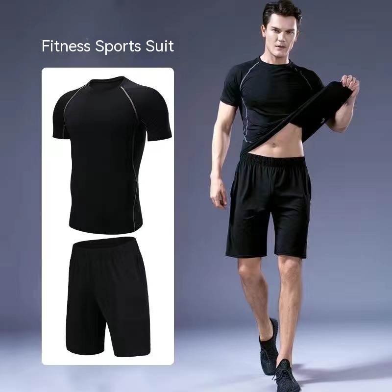 Unisex Black Long-Sleeve Sports Top and Shorts Set