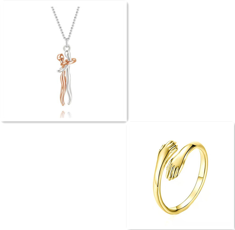 Unisex Interlocking Figure Pendant Necklace with Optional Ring Sets