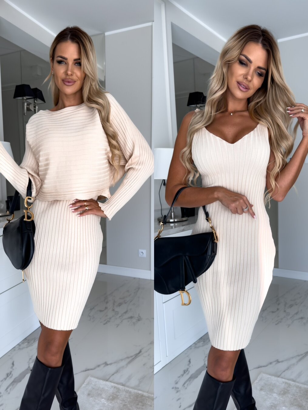 Women's Ribbed Cropped Top and Midi Skirt Set