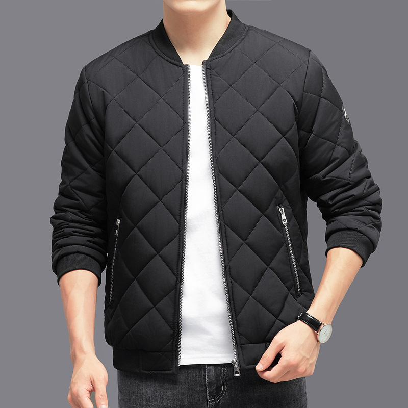 Fashion Rhombic-sewing Design Cotton Coat Winter Warm Thickened Baseball Jacket Casual Sol