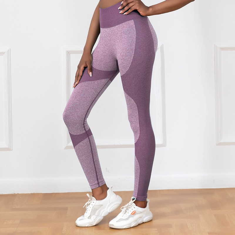 Women's Ribbed Colour-Block High-Waisted Seamless Leggings