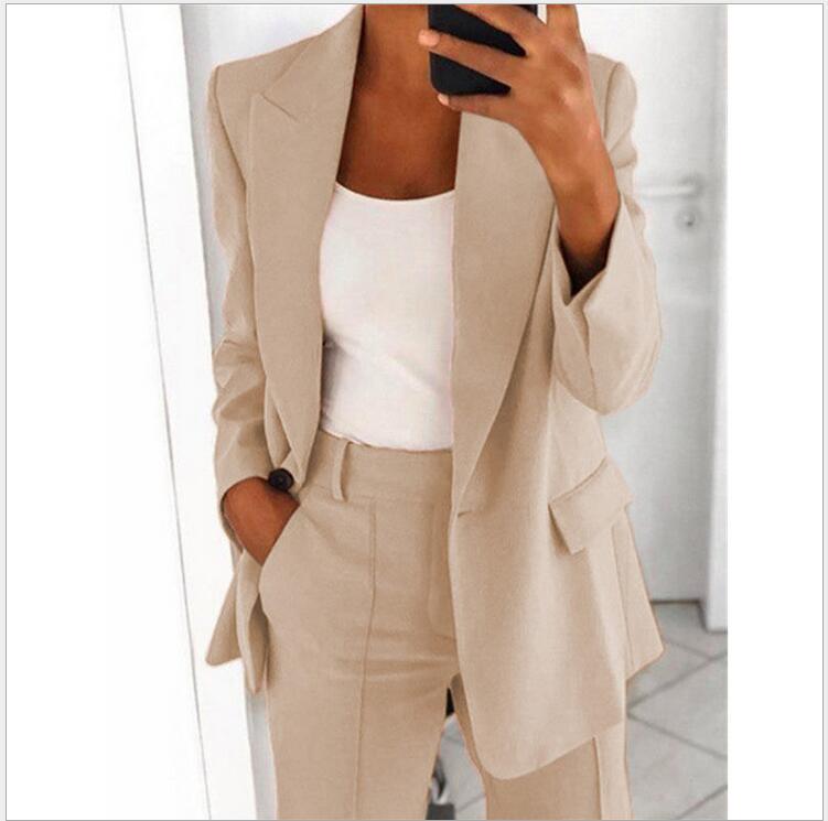 Women's One-Button Lapel Blazer and Trousers Suit Set