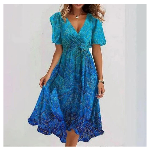 Women's V-Neck Wrap Front Short Sleeve Midi Dress