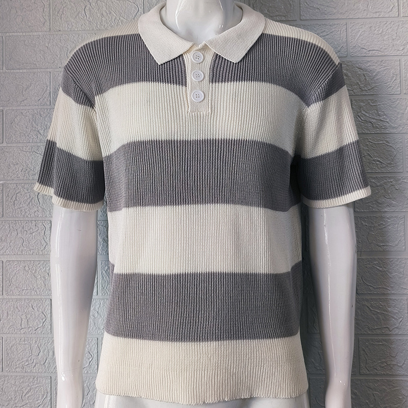 Men’s Ribbed Short Sleeve Striped Polo Shirt