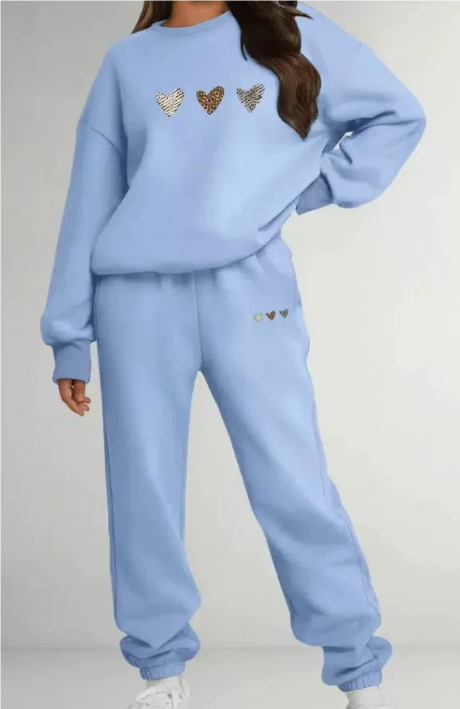 Women's Heartbeat Graphic Hooded Tracksuit Set with Joggers