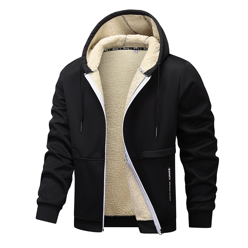Men’s Sherpa-Lined Zip-Up Hooded Jacket With Ribbed Cuffs