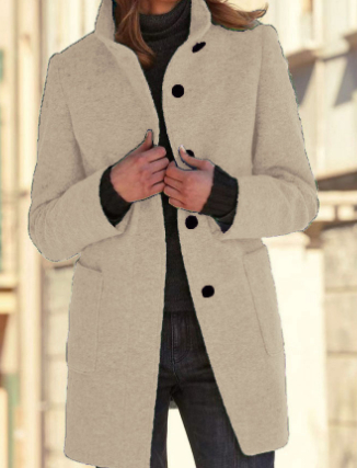 Women's Textured Stand Collar Button Front Coat With Pockets