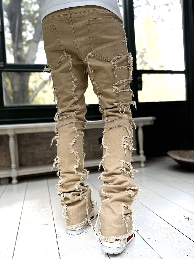 Men’s Slim Fit Stacked Ripped Patchwork Jeans