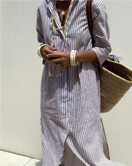 Women's Patterned Shirt Dress with Belt and Button Front