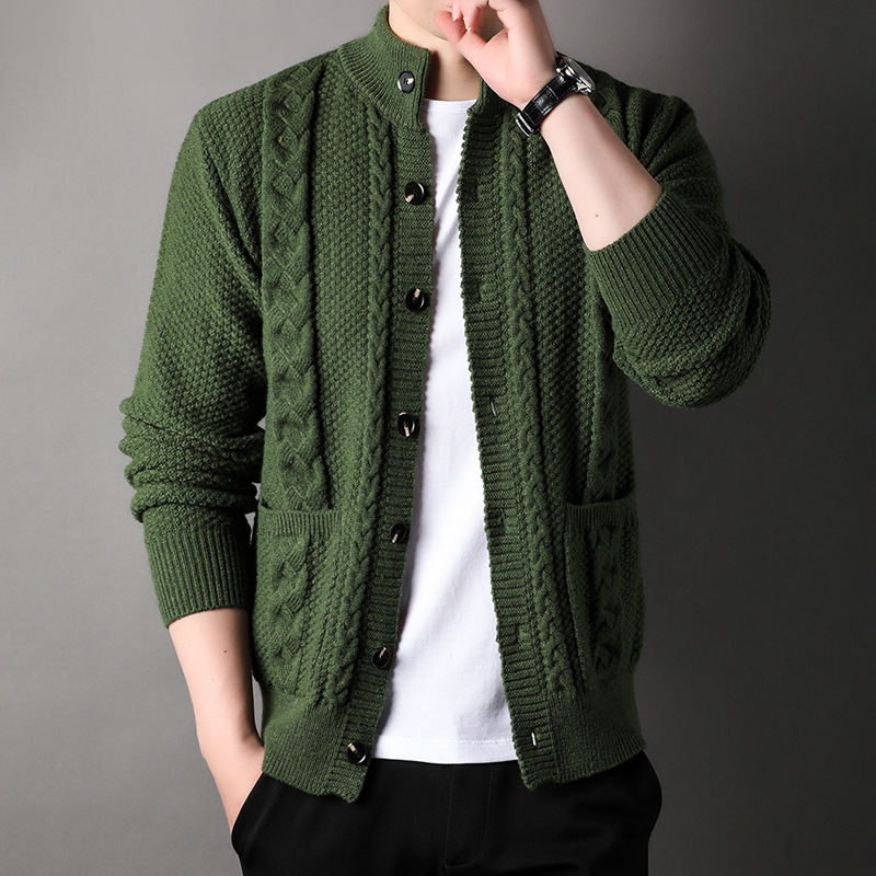 New Single-breasted Sweater With Pockets Fashion Jacquard Loose-fitting Cardigan Men Cloth