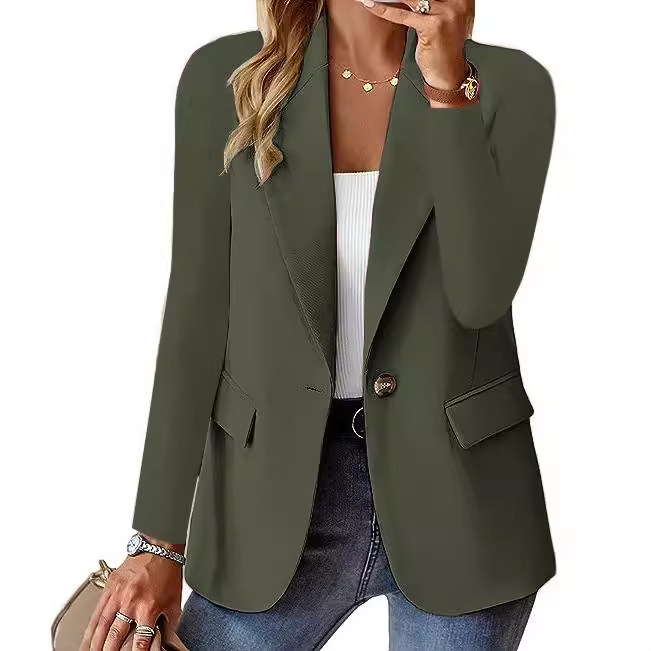Women's Single-Breasted Notch-Lapel Blazer with Flap Pockets