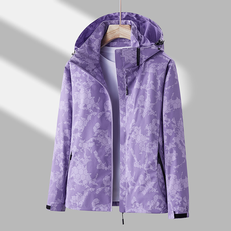 Unisex Hooded Hexagon Print Zip-Up Windbreaker Jacket