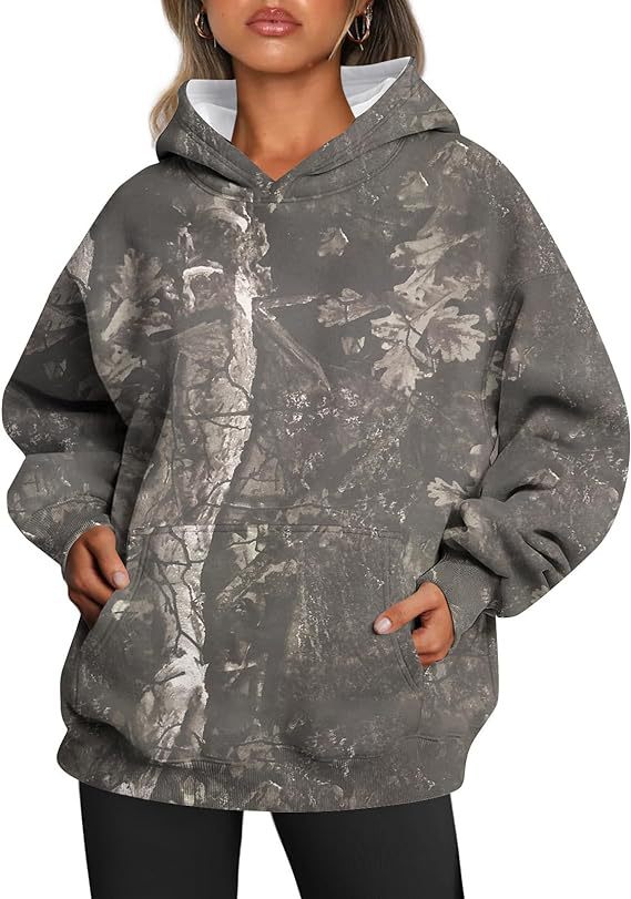 Women's Oversized Hooded Woodland Print Pullover