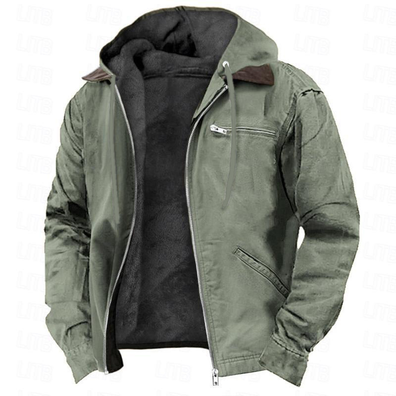 Men’s Hooded Fleece-Lined Zip Jacket with Chest Pocket