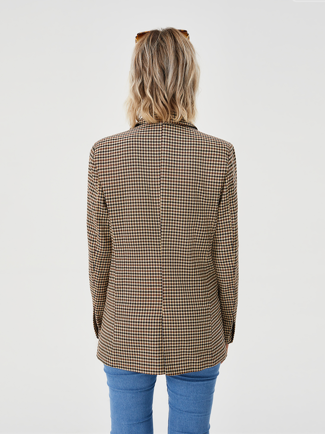 Women's Houndstooth Double-Breasted Lapel Blazer