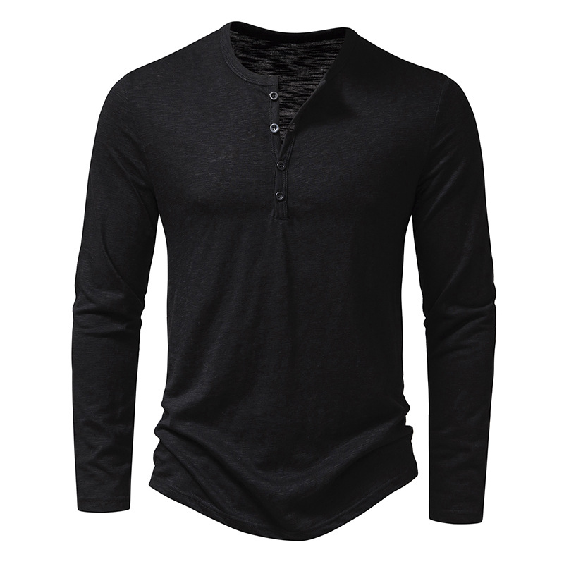 Men’s Long Sleeve Henley T-Shirt with Button Placket