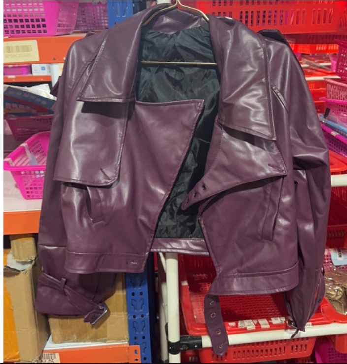 Women's Cropped PU Jacket with Wide Lapels and Statement Sleeves