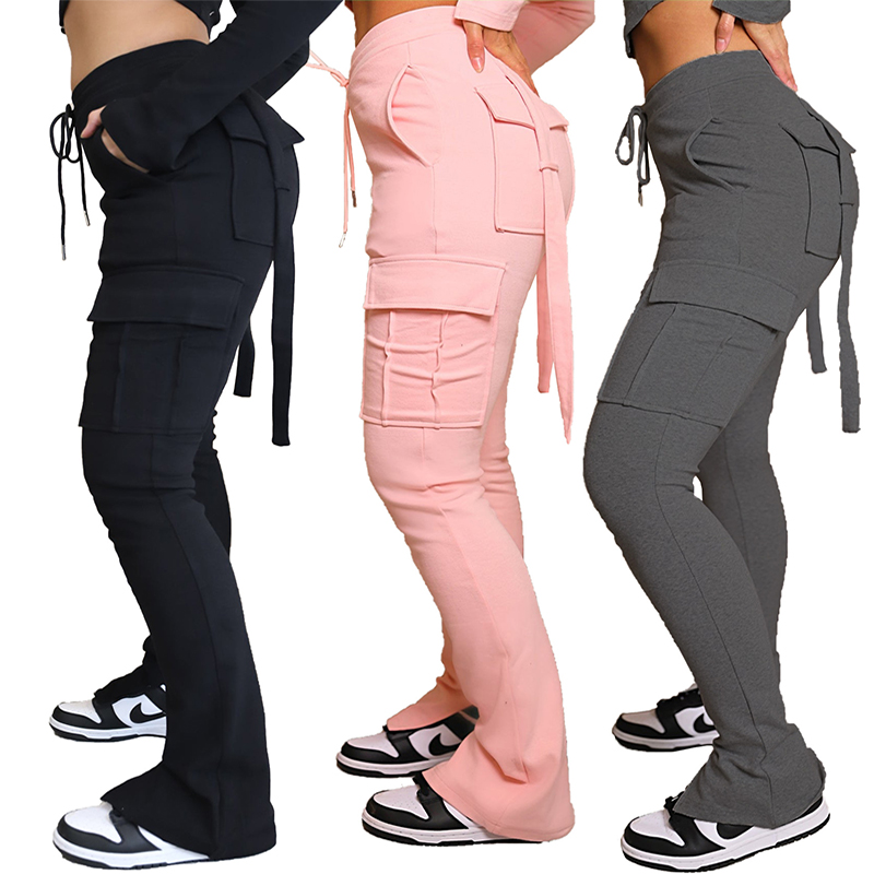 Women's High Waist Cargo Trousers with Drawstring