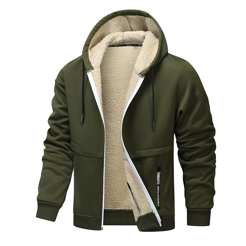 Men’s Sherpa-Lined Zip-Up Hooded Jacket With Ribbed Cuffs