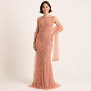 Floral Beaded Embroidered Tulle Lace Fabric by Five Yards