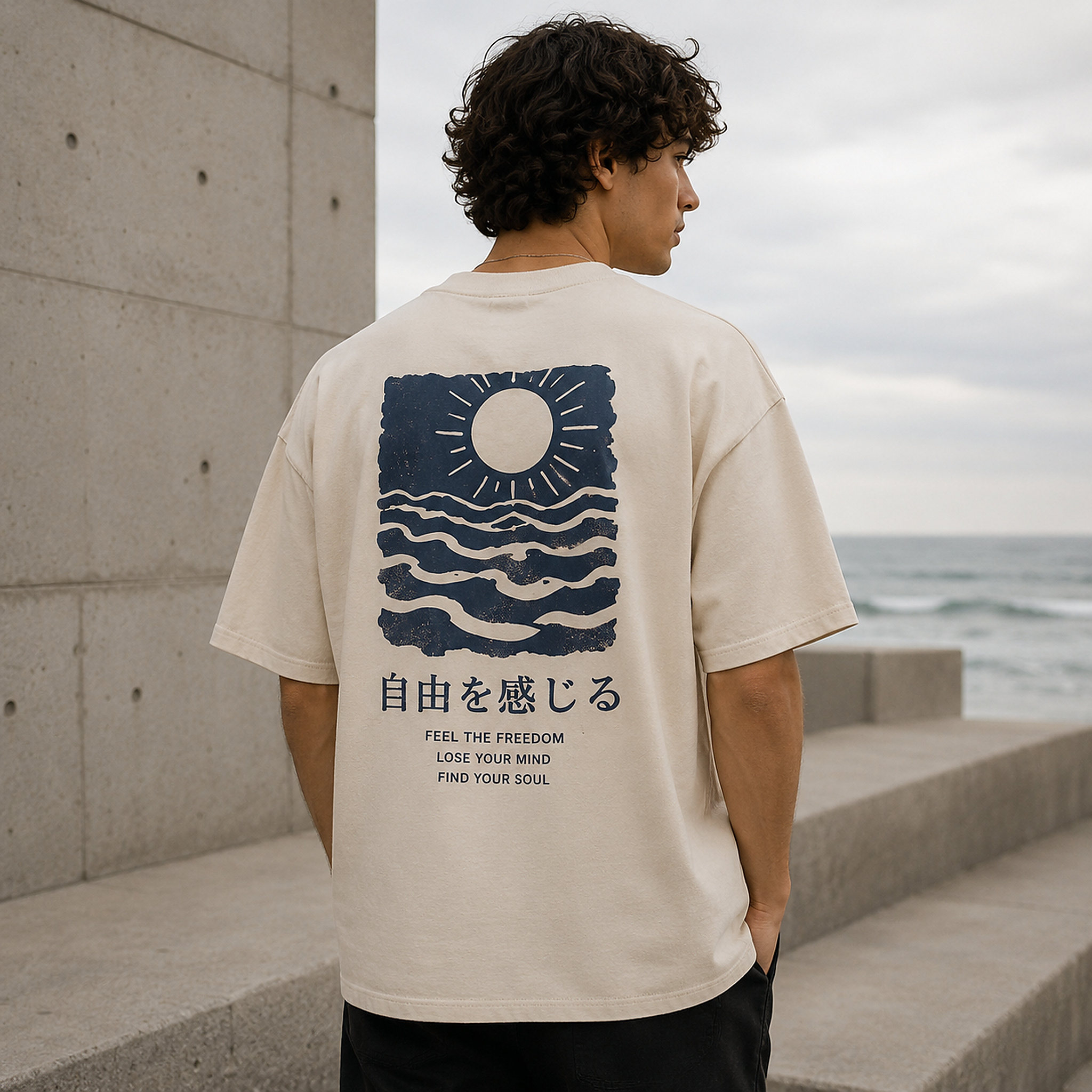 Wave & Horizon Tee Natural model photo