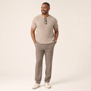Men’s Cable-Knit Short-Sleeve Crew-Neck T-Shirt