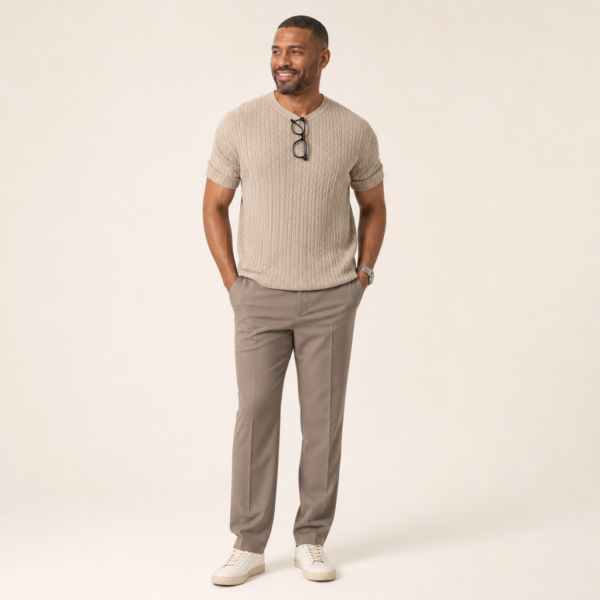 Men’s Cable-Knit Short-Sleeve Crew-Neck T-Shirt