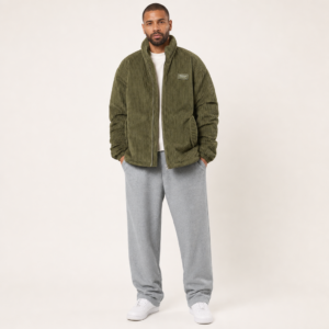 Men’s Corduroy Padded Zip Jacket with Stand Collar