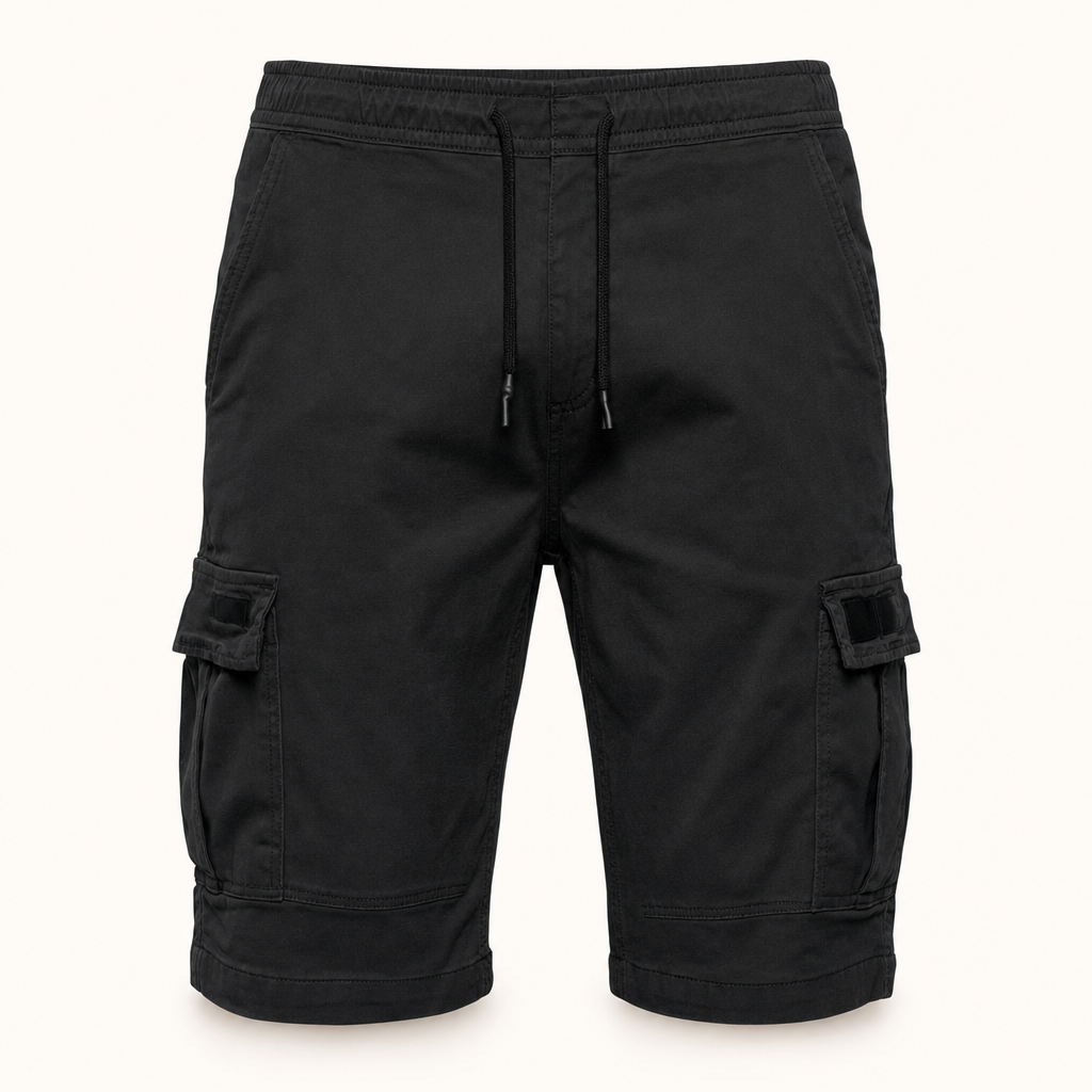 Men’s Drawstring Cargo Shorts with Utility Pockets in Colour: Black