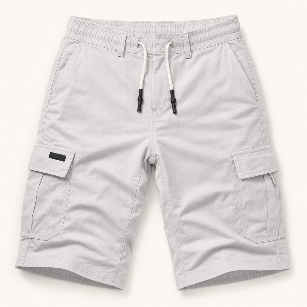 Men’s Drawstring Cargo Shorts with Utility Pockets in Colour: White