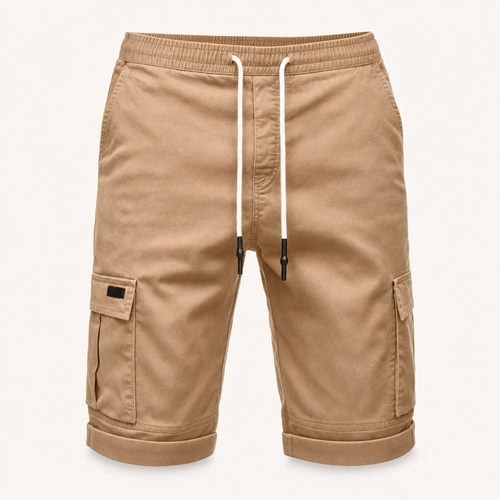 Men’s Drawstring Cargo Shorts with Utility Pockets in Colour: Khaki
