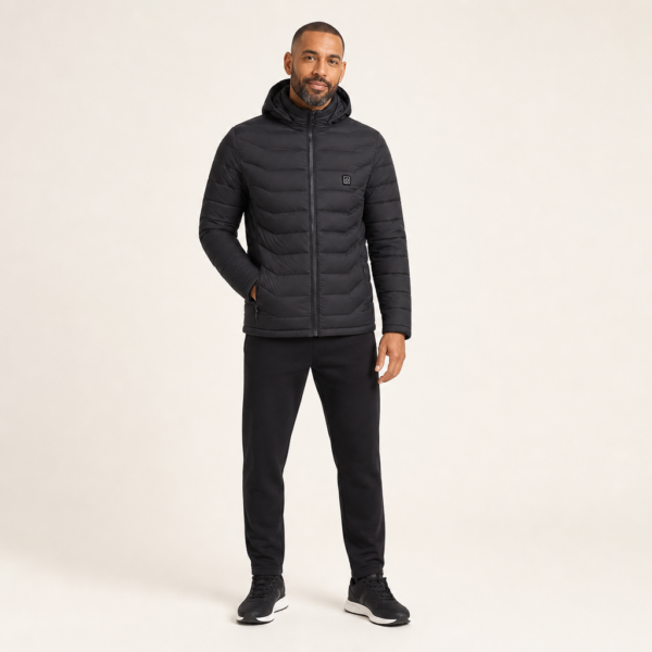 Men’s Heated Quilted Jacket with Hood and Zip Fastening