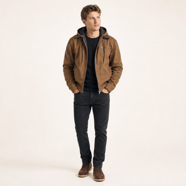 Men’s Hooded Fleece-Lined Zip Jacket with Chest Pocket