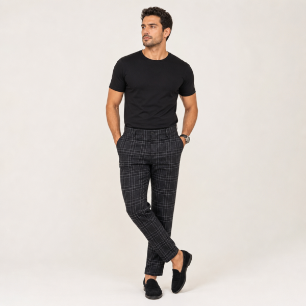 Men’s Plaid Tapered Trousers with Button Waist