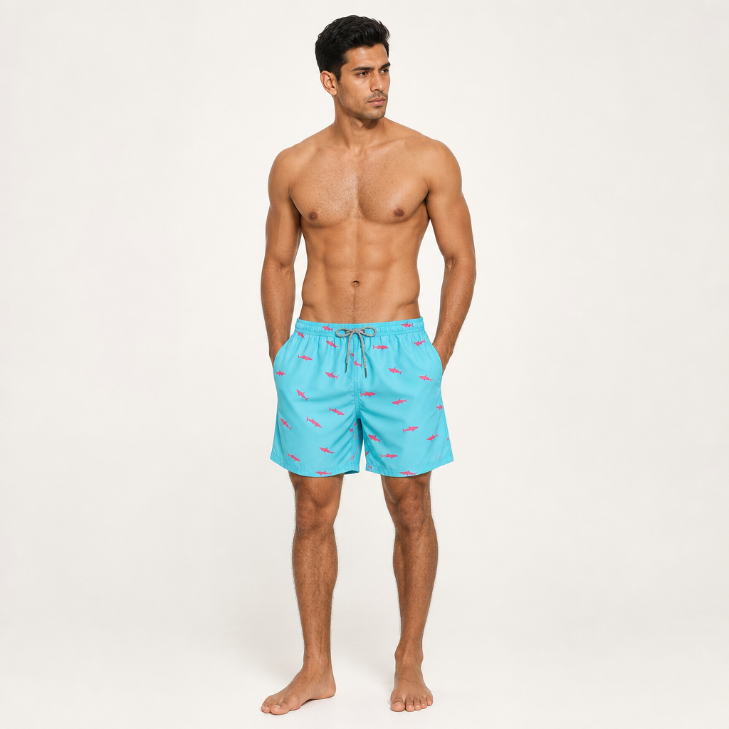 Men’s Printed Swim Shorts with Drawstring Waist