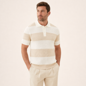 Men’s Ribbed Short Sleeve Striped Polo Shirt