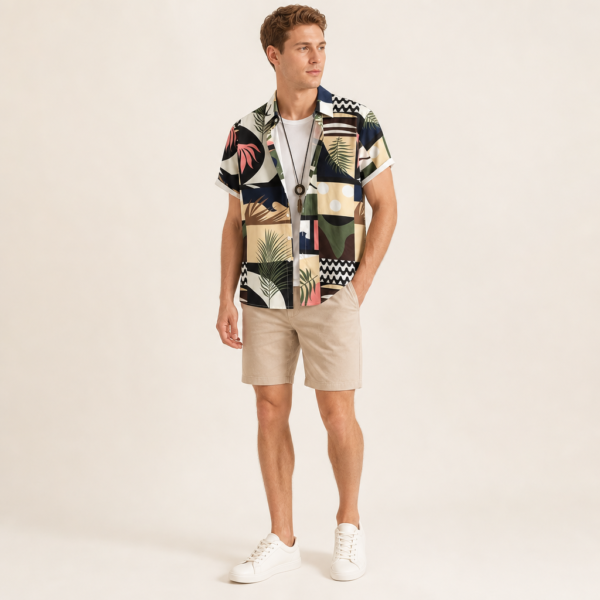 Men’s Short Sleeve Button Front Patterned Shirt