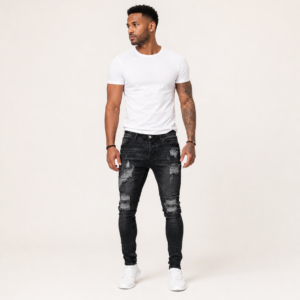 Men’s Skinny Ripped Jeans with Vintage Wash