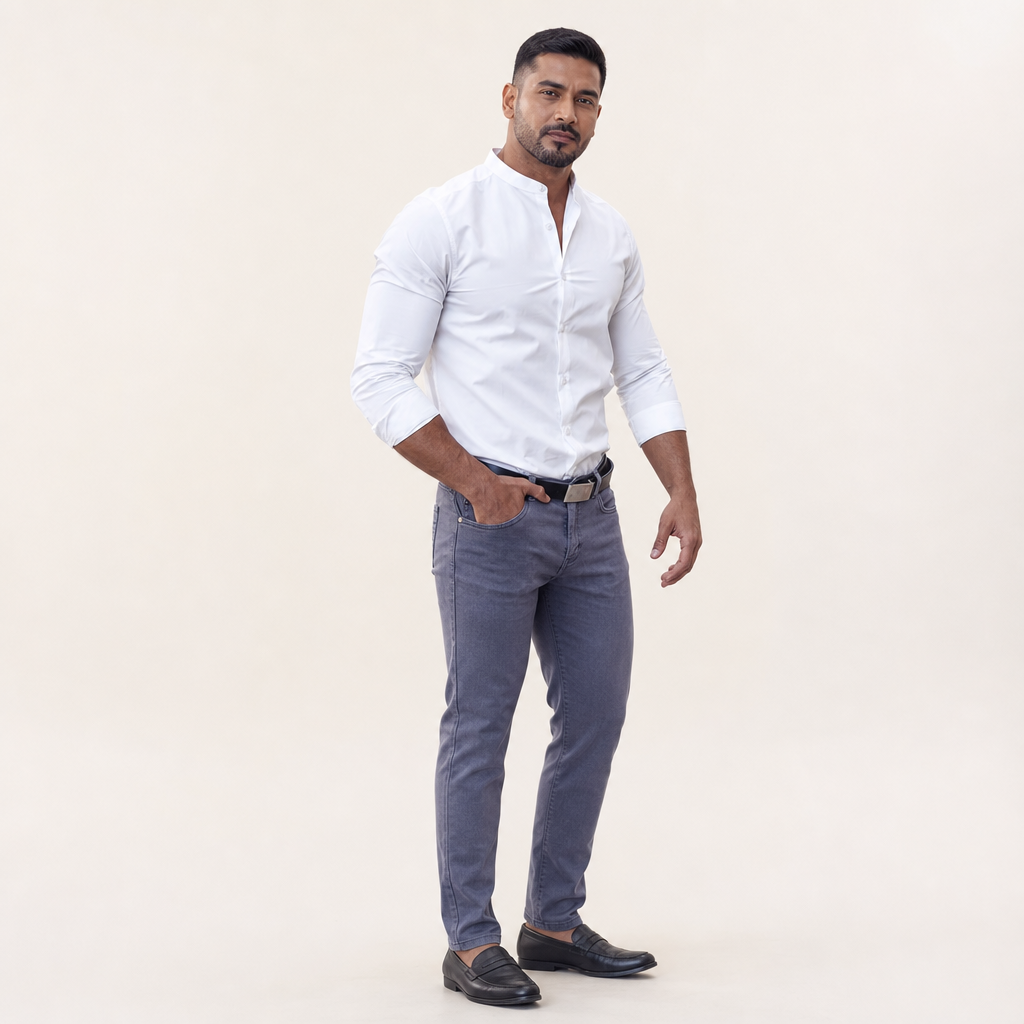 Men’s Slim Fit Long Sleeve Band Collar Button Shirt