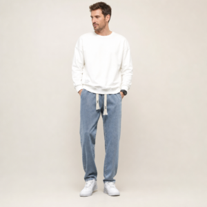 Men’s Straight-Leg Drawstring Denim Jeans