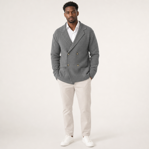Men’s Textured Knit Double-Breasted Lapel Cardigan