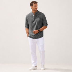 Men’s Textured Stand Collar Long Sleeve Shirt