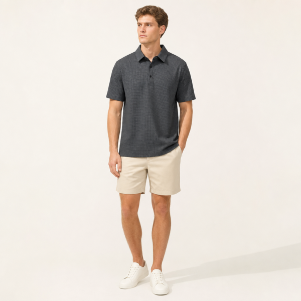 Men’s Textured Waffle-Weave Short Sleeve Polo Shirt